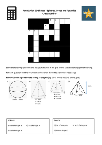 Foundation 3D Shapes - Spheres, Cones and Pyramids Cross Number