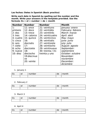 Las fechas: Dates in Spanish (Basic practice)