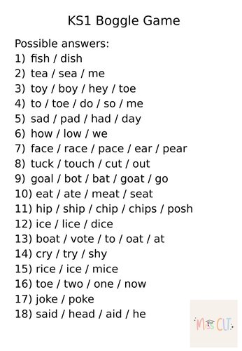 KS1 Boggle Spelling Game