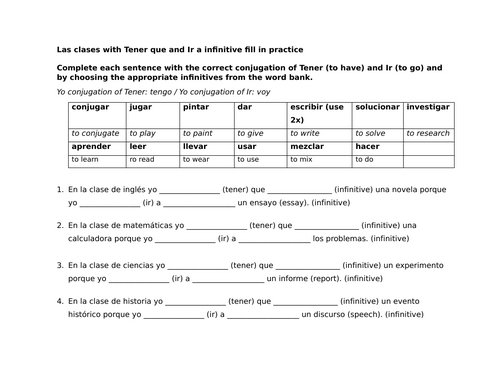 Las clases with Tener que and Ir a infinitive fill in practice