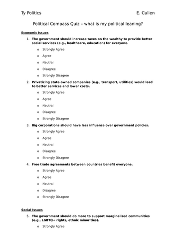 Political Compass Quiz - What is my political leaning?