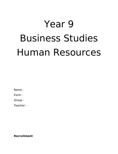 Human resources/recruitment business studies booklet