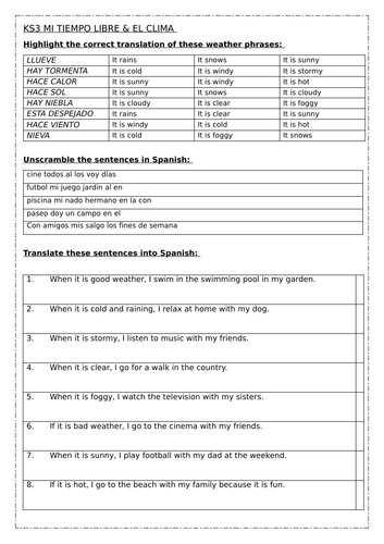 KS3 Spanish: El clima / mis actividades