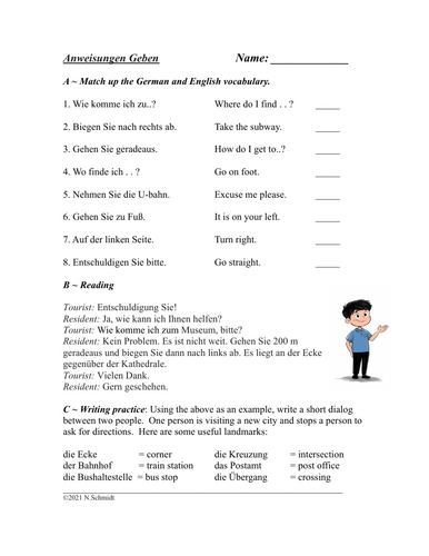 Giving Directions in German - Anweisungen Geben Worksheet (partner activity)