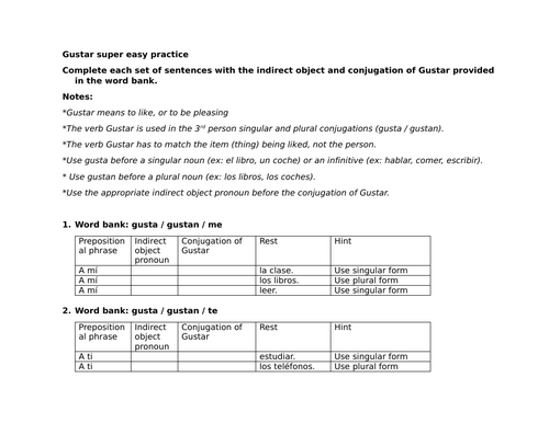 Gustar super easy practice