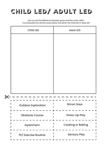 Child and adult led Activity worksheet