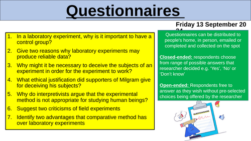 A Level Sociology Research Methods: Questionnaires