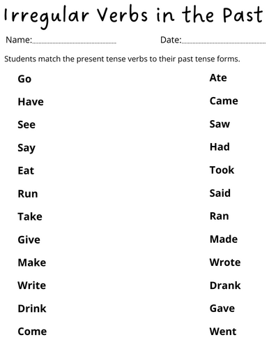 past tense of irregular verbs activities worksheets for grade 1