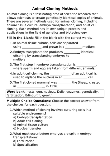 AQA biology - Cloning - Animal and plant cloning methods