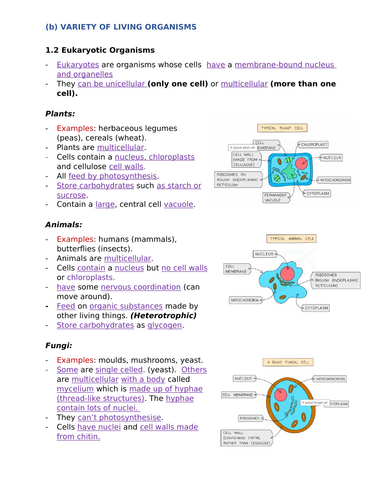 Student notes for Edexcel Biology 1b. Variety of living organisms