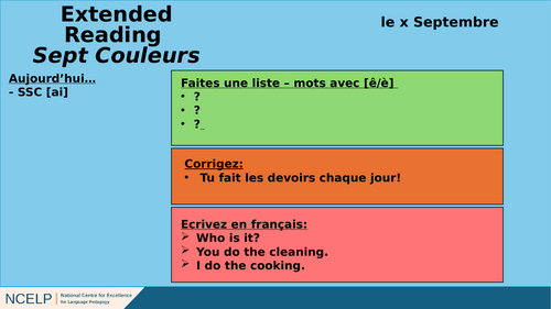 NCELP Year 7 French - Tiered Starters (Half-term 2 - 14 starters)