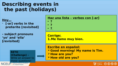 NCELP Year 9 Spanish - Tiered Starters (Half-term 1 - 14 starters)