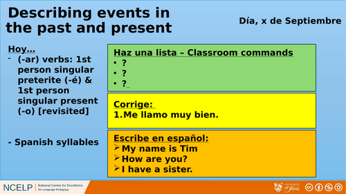 NCELP Year 8 Spanish - Tiered Starters (Half-term 1 - 14 starters)