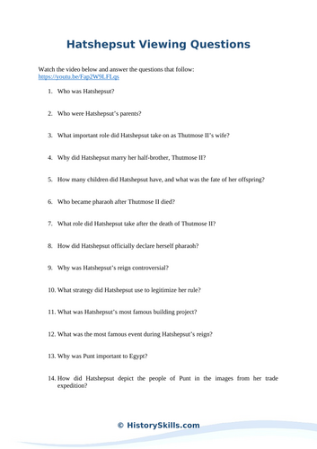 Hatshepsut Video Viewing Questions Worksheet