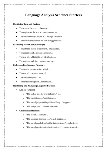 Language Analysis Sentence Starters