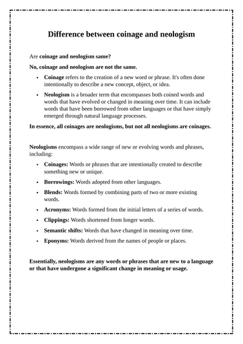 Difference between coinage and neologism