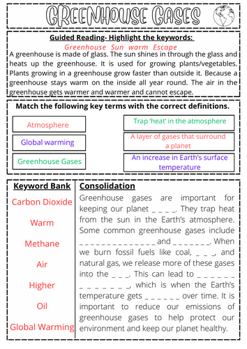 Greenhouse Gases Worksheet - LA