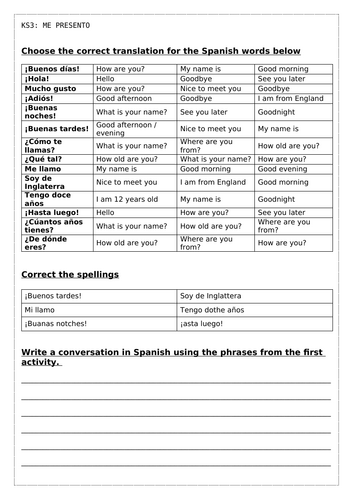 KS2/3 Spanish: Me presento / los saludos