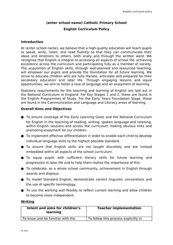 English curriculum policy