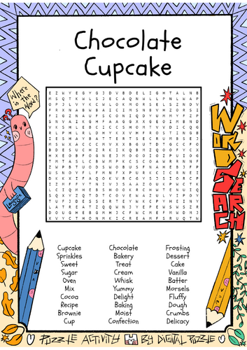 National Chocolate Cupcake Day word search puzzle worksheet activity