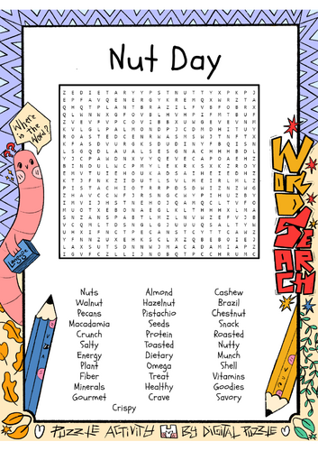 National Nut Day word search puzzle worksheet activity