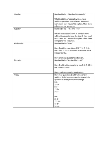 EYFS whole year weekly maths plans