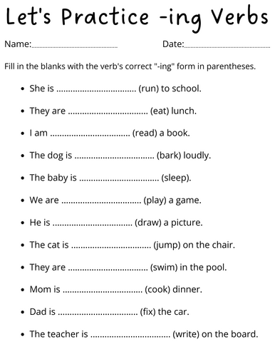 adding ing to verbs worksheet for grade 1