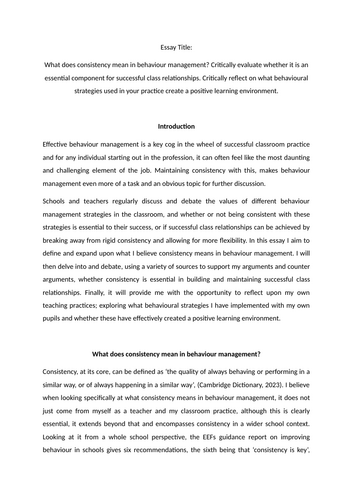 PGCE Essay on Behaviour Management