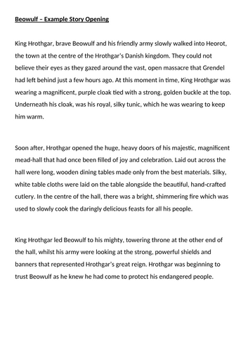 Beowulf Example Story Opening Year 4 | Teaching Resources