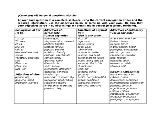 ¿Cómo eres tú? Personal questions with Ser