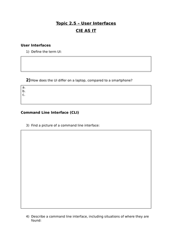 CIE AS IT - 2.5 User Interfaces - Worksheet