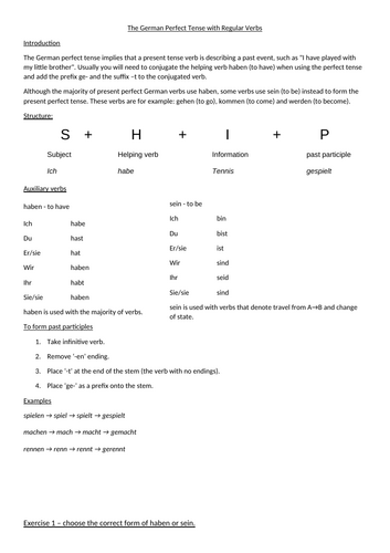 German Perfect Tense with Regular Verbs