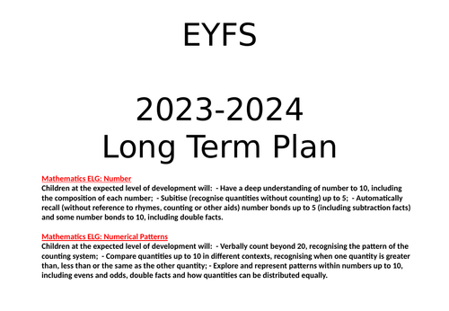 EYFS Long term & Medium term maths plan