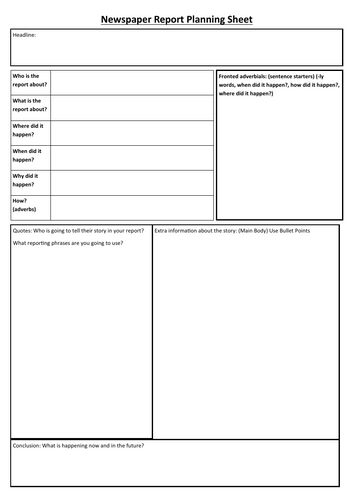 Newspaper Report Planning Sheet