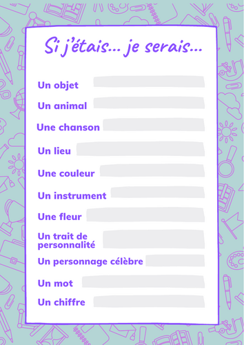 Si j'étais - Chinese portrait worksheet in French (conditional tense)