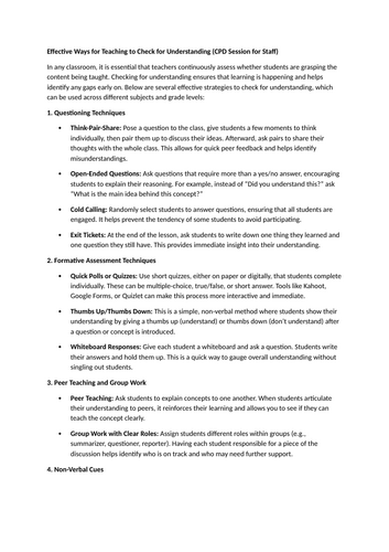 Effective Ways for Teaching to Check for Understanding (CPD Session for Staff)