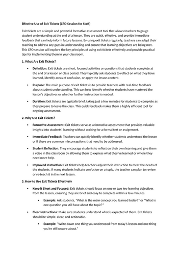 Effective Use of Exit Tickets (CPD Session for Staff)