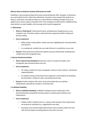 Effective Ways to Model for Students (CPD Session for Staff)