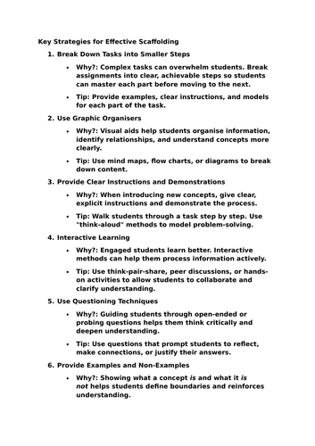 Effective ways to scaffold for students - CPD / PD for staff