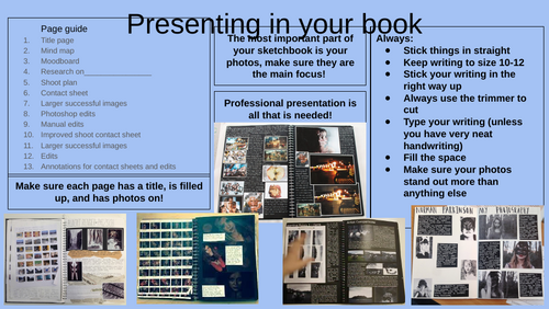 Photography, presentation in sketchbook tips and tricks