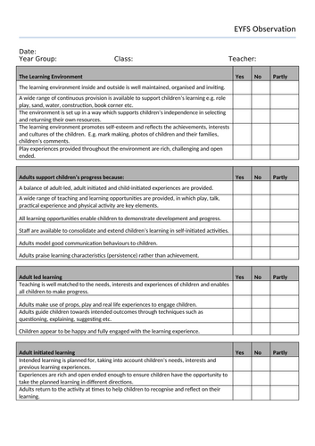 Early Years observation proforma