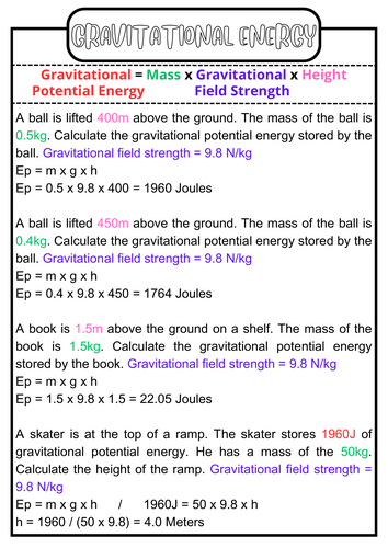 Gravitational Potential Energy Worksheet KS4- LA