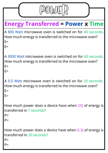 Power Worksheet KS4- LA