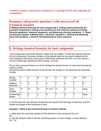 All about the chemical reactions for Cambridge IGCSE and O/L specifications