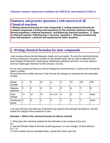 All about the chemical reactions of EDEXCEL international  GCSE (9-1) and GCSE(9-1) students