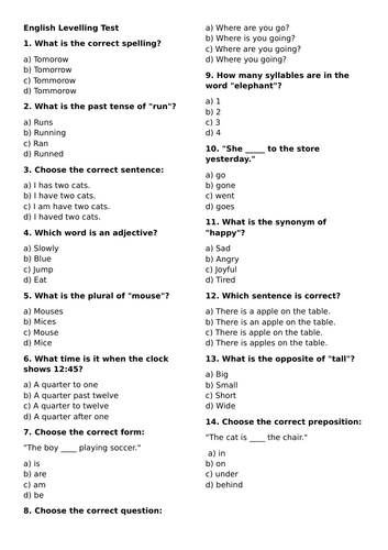 English Grammar Test KS2