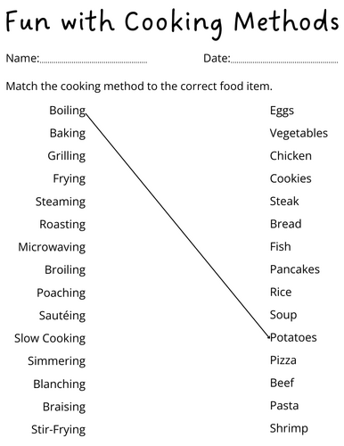 printable basic cooking methods activity sheets for kids