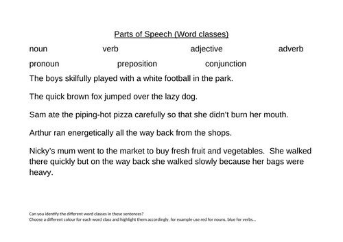 Year 4 Revise: Recognise word classes (parts of speech) Autumn 1