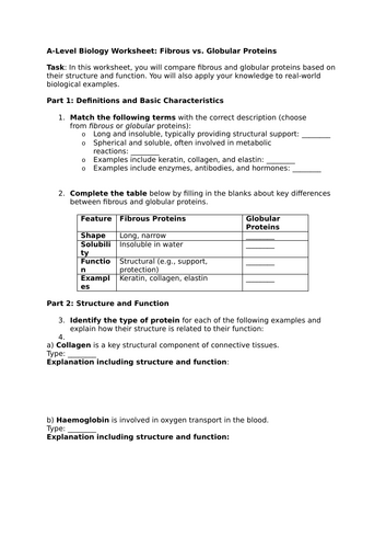 AQA A Level Biology - Globular v Fibrous