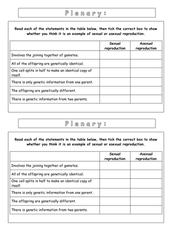 Year 8 - Reproduction - L1 Intro  Worksheet